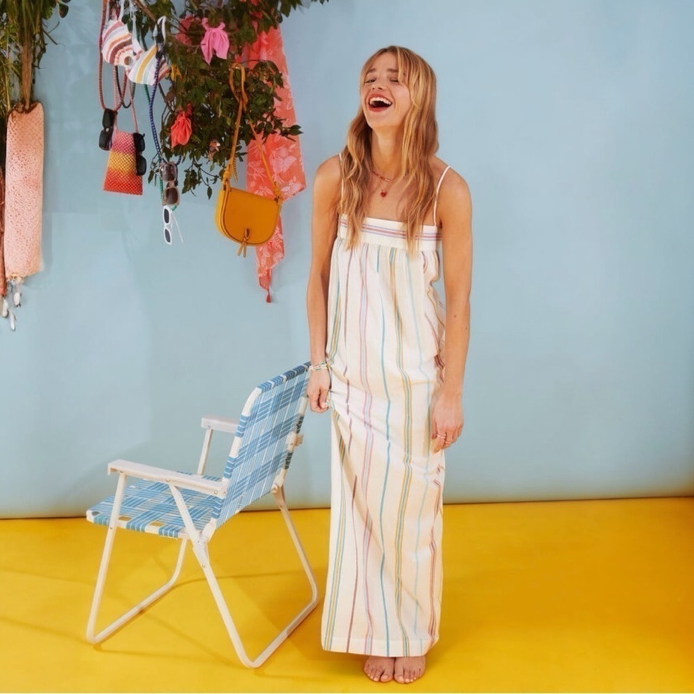 ACCESSORIZE LONDON TIE BACK STRIPE MAXI MULTI-COLORED WHITE DRESS SIZE MEDIUM